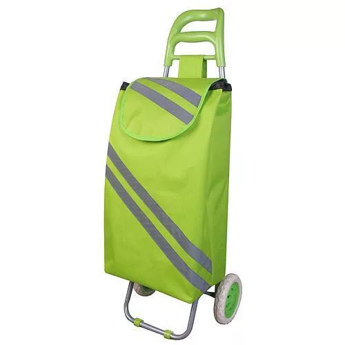Strend Pro Bartos kerekes bevásárlókocsi, zöld, 35 x 30 x 95 cm, 30 kg teherbírású, acél vázzal és vízálló anyaggal, fényvisszaverő csíkokkal