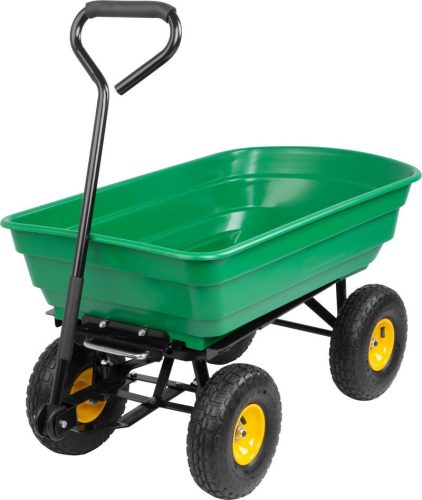 Négykerekű kocsi, Strend Pro Garden Greenlawn Transporter, 75 l, felfújható kerekek 10 × 3,50 – 4, műanyag test, fém váz, 250 kg teherbírás