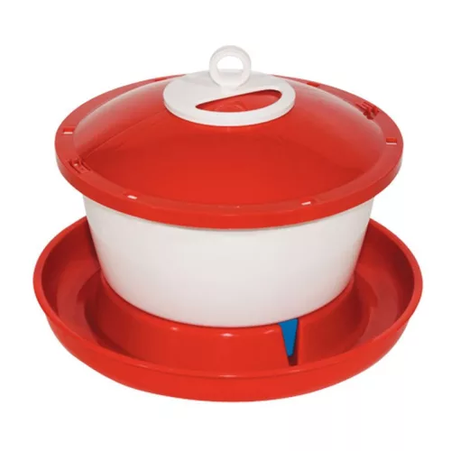 Baromfi itató, Novital Rapid Clean Chickens, 6 l, piros/fehér, műanyag, felülről tölthető, felakasztható, automata úszós