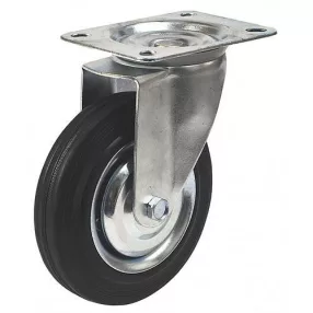   Kerék, Renost 521 XD-V125C, fekete/ezüst, átmérő: 125 mm, forgó, gumi futófelület, acél ház, acél felni, tűgörgős csapágy, maximum 100 kg teherbírás