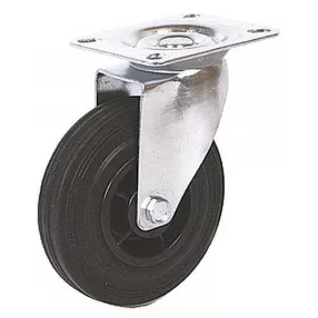   Kerék, Renost 521 NL-V125C, fekete/ezüst, átmérő: 125 mm, forgó, gumi futófelület, acél ház, PP felni, tűgörgős csapágy, maximum 100 kg teherbírás