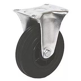   Kerék, Renost 531 NL-V125C, fekete/ezüst, átmérő: 125 mm, fix, gumi futófelület, acél ház, PP felni, tűgörgős csapágy, maximum 100 kg teherbírás
