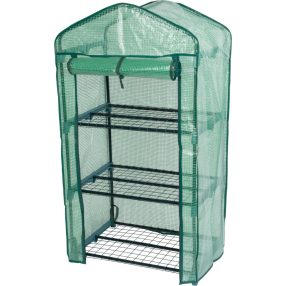   Melegágy, Strend Pro Garden X083, 69 x 49 x 128 cm, 3 polcos, UV-álló, megerősített PE fólia, 16 mm-es fémváz, kompakt, feltekerhető nyílással