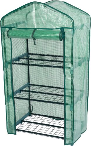 Melegágy, Strend Pro Garden X083, 69 x 49 x 128 cm, 3 polcos, UV-álló, megerősített PE fólia, 16 mm-es fémváz, kompakt, feltekerhető nyílással