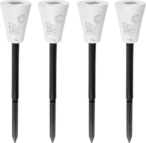 Napelemes kerti lámpa, Strend Pro Garden Sargas, fehér, 7 x 35 cm, 4 db, 2 LED, 2 üzemmód: színes/fehér, akkumulátoros, lepke és virág árnyékhatás