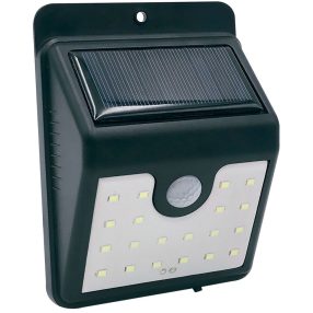   Napelemes fali lámpa, Strend Pro Garden SL6250, fekete, 11,5 x 4,5 x 9 cm, 20 LED, mozgásérzékelős, akkumulátoros, műanyag ház, polikristályos napelemmel