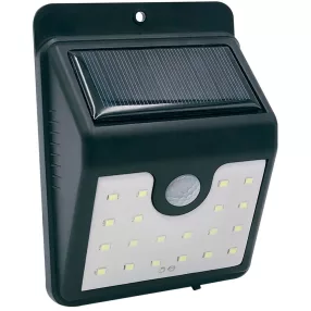   Napelemes fali lámpa, Strend Pro Garden SL6250, fekete, 11,5 x 4,5 x 9 cm, 20 LED, mozgásérzékelős, akkumulátoros, műanyag ház, polikristályos napelemmel