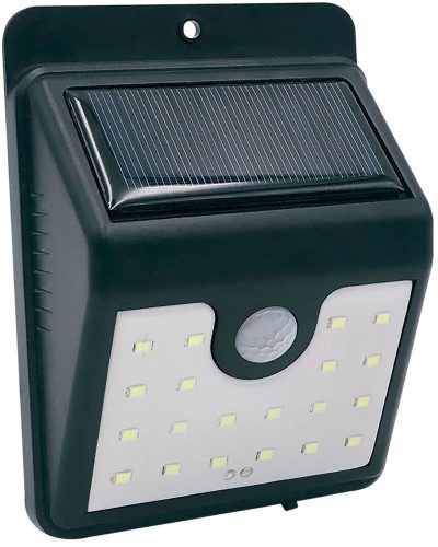 Napelemes fali lámpa, Strend Pro Garden SL6250, fekete, 11,5 x 4,5 x 9 cm, 20 LED, mozgásérzékelős, akkumulátoros, műanyag ház, polikristályos napelemmel