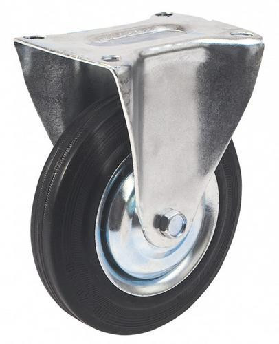 Kerék, Renost 531 XD-V125C z, fekete/ezüst, átmérő: 125 mm, fix, gumi futófelület, acél ház, acél felni, tűgörgős csapágy, maximum 100 kg teherbírás