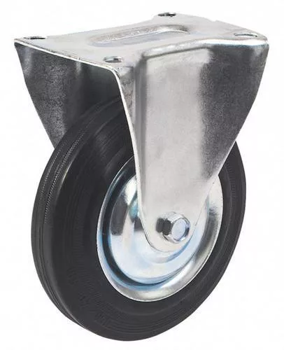 Kerék, Renost 531 XD-V125C z, fekete/ezüst, átmérő: 125 mm, fix, gumi futófelület, acél ház, acél felni, tűgörgős csapágy, maximum 100 kg teherbírás