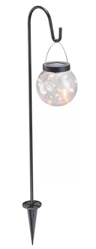 Napelemes kerti lámpa, Strend Pro Garden Rigel, fekete, 12 cm átmérő, 20 LED, akkumulátoros, automatikus kapcsolás, üveg, műanyag, fém