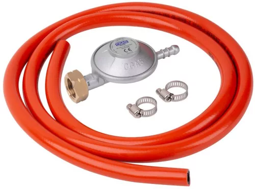 Gázszabályzó készlet, Strend Pro CGAS C31-30, 28–30 mbar, 8 mm kimenet, 1,5 m tömlő, 2 db bilincs, EN16129/EN16436, max. 1,5 kg/h, bután