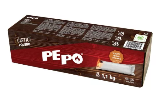 Kéménytisztító fahasáb, PE-PO, tisztító rönk, 1,1 kg, 2 db gyújtóval, kályhákhoz, kandallókhoz