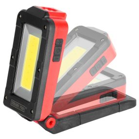   Munkalámpa, Strend Pro MWL539, fekete/piros, 12,5 × 5,5 × 3,8 cm, COB LED 100 + 250 lm, 2200 mAh, USB töltés, akkumulátoros, 4 üzemmód