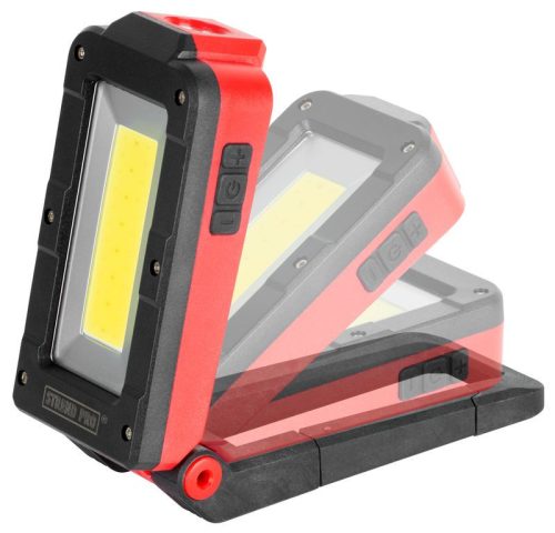 Munkalámpa, Strend Pro MWL539, fekete/piros, 12,5 × 5,5 × 3,8 cm, COB LED 100 + 250 lm, 2200 mAh, USB töltés, akkumulátoros, 4 üzemmód
