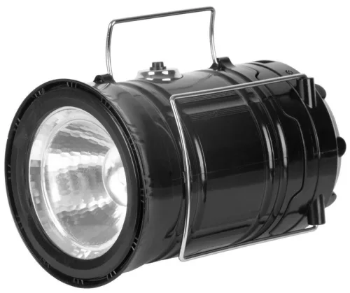 Kempinglámpa, Strend Pro Camping CL102, fekete, 9,3 × 16,5 cm, LED, 80 lm, 1200 mAh, lánghatás, akkumulátoros, szolár töltés, USB kimenet