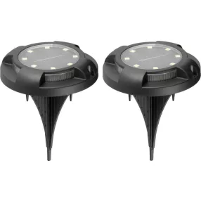   Napelemes talajlámpa, Strend Pro Garden Crater, fekete, 11 × 14 cm, 2 db, 12 SMD LED, hidegfehér fény, vízálló, kültéri