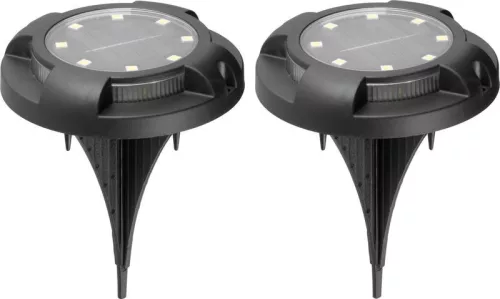 Napelemes talajlámpa, Strend Pro Garden Crater, fekete, 11 × 14 cm, 2 db, 12 SMD LED, hidegfehér fény, vízálló, kültéri
