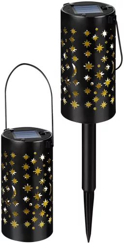 Napelemes kerti lámpa, Strend Pro Garden Yildun, fekete, 41 cm, 1 LED, melegfehér fény, vízálló, 2 db, földbe szúrható