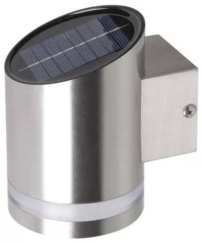 Napelemes fali lámpa, Strend Pro Garden, ezüst, 9 x 12 x 14 cm, 2 LED, rozsdamentes acél és műanyag, akkumulátoros, automatikus kapcsolás, fehér fény