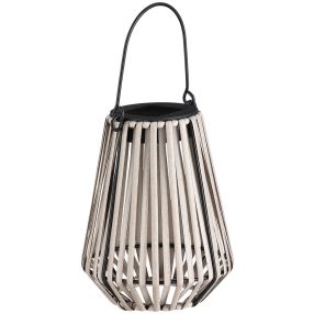   Függeszték napelemes lámpa, Strend Pro Garden, bézs, 12 × 12 × 24 cm, 1 LED, rattan, melegfehér fény, akkumulátoros, automatikus kapcsolás, kültéri használatra