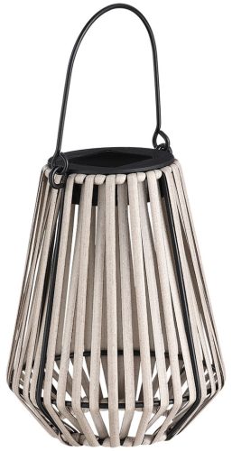 Függeszték napelemes lámpa, Strend Pro Garden, bézs, 12 × 12 × 24 cm, 1 LED, rattan, melegfehér fény, akkumulátoros, automatikus kapcsolás, kültéri használatra