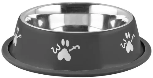 Kutya etetőtál, MagicHome Woof, fekete, átmérő: 33 cm, 2 l, csúszásgátló, rozsdamentes acél, közepes és nagytestű kutyáknak