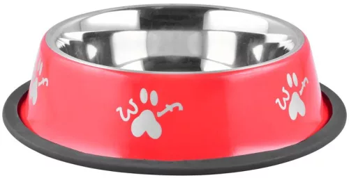 Kutya etetőtál, MagicHome Woof, piros, átmérő: 33 cm, 2 l, csúszásgátló, rozsdamentes acél, közepes és nagytestű kutyáknak
