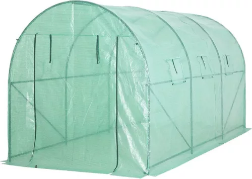 Foliasátor vázzal, Strend Pro Garden, zöld, 200 x 350 x 200 cm, bejárható, 7 m2, 140 g/m2 PE fólia, 6 ablak, fóliaborítás, jó hőszigetelés, stabil alap, fém váz