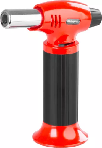 Gázégő, Strend Pro 400 Piezo Mini, piros/fekete, 0,5 kW, 12 x 3 x 15,5 cm, piezo gyújtás, flambírozó, utántölthető, Propán-Bután patronos, 1300 °C, 20 mm fúvóka