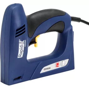   Elektromos tűzőgép, szögbelövő, Rapid ESN 530, sötétkék, 6-14 mm kapocshossz / 8-15 mm szeghossz, 53-as kapcsokhoz, műanyag burkolat, acél mechanika, kárpitos