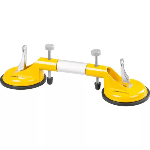 Tapadókorongos üvegtartó, Strend Pro, sárga, átmérő: 12 cm, 2 tapadókorong, 80 kg teherbírás, alumínium, gumi, 2 kupolás csempeszintező