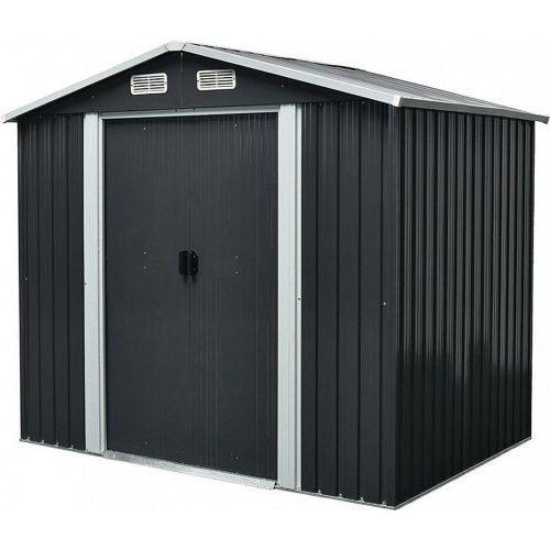 Kerti ház, Strend Pro Garden, 236 × 174 × 206 cm, antracit, fémlemez, korrózióálló, dupla tolóajtó, 4 szellőzőnyílás, horganyzott keret, opcionális padlószerkezet