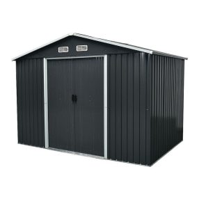   Kerti ház, Strend Pro Garden, 301 x 236 x 214 cm, antracit, fémlemez, időjárásálló, dupla tolóajtó, 4 szellőzőnyílás