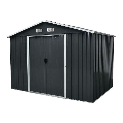 Kerti ház, Strend Pro Garden, 301 x 236 x 214 cm, antracit, fémlemez, időjárásálló, dupla tolóajtó, 4 szellőzőnyílás