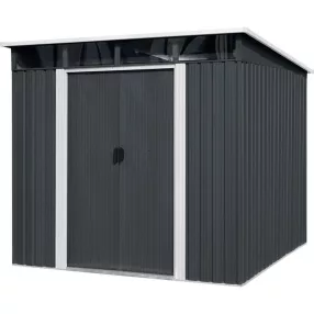   Kerti ház, Strend Pro Garden, 238 x 193 x 202 cm, antracit, fémlemez, időjárásálló, dupla tolóajtó, 4 szellőzőnyílás