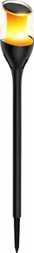 Napelemes kerti lámpa, Strend Pro Garden Blaze, fekete, 65 cm, 12 LED, melegfehér fény, vízálló, tartós műanyag, földbe szúrható