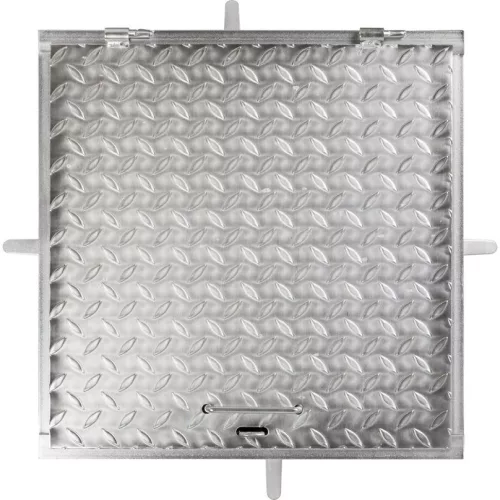 Fém aknafedlap, Strend Pro MC60, ezüst, 600 x 600 mm, zárható, lemezvastagság: 3 mm, csúszásgátló felület, UV-álló, 150 kg teherbírás