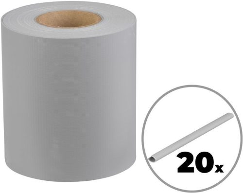 Árnyékoló szalag kerítésre, Strend Pro Garden Eurostandard, 19 cm x 26 m, szürke, PVC, időjárásálló, 1050 g/m2, kerítéspanelekhez, 20 db klipsszel