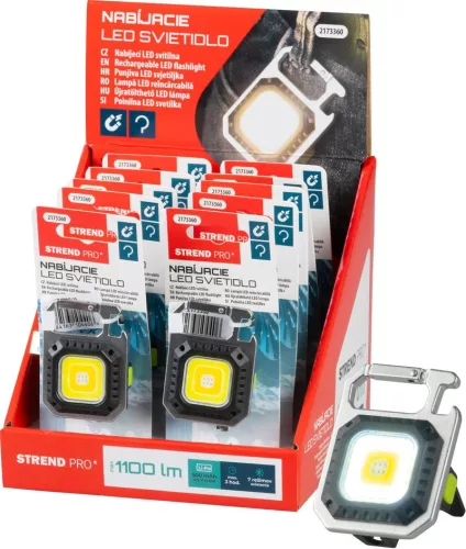 Munkalámpa, Strend Pro Worklight ZW120402, LED 1100 lm, 500 mAh, akkumulátoros, USB töltés, mágneses, 7 világítási mód