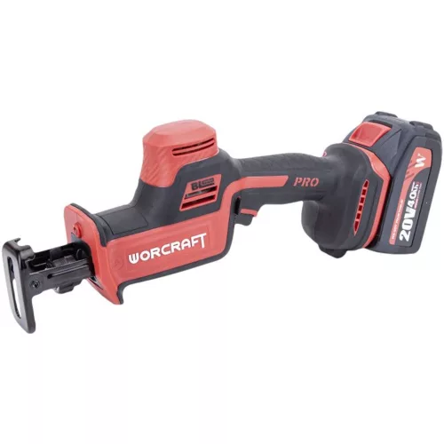 Akkumulátoros orrfűrész, Worcraft CSS-S20LiBA ShareSYS, piros/fekete, 20 V Li-Ion, 0-3200 löket/perc, lökethossz: 26 mm, akkumulátorral