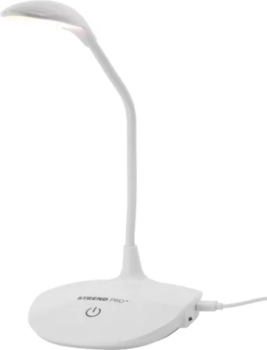 Asztali lámpa, Strend Pro, 43 × 13 × 12 cm, fehér, fényerő-szabályozható, meleg fény (2500–2700 K), USB-C, akkumulátoros, 2 W, flexibilis kar