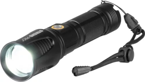 Zseblámpa, Strend Pro LB10208, fekete, 17,5 cm, alumínium test, 1700 lm, akkumulátoros, USB-s töltés, IP44, víz- és porálló, többféle üzemmód