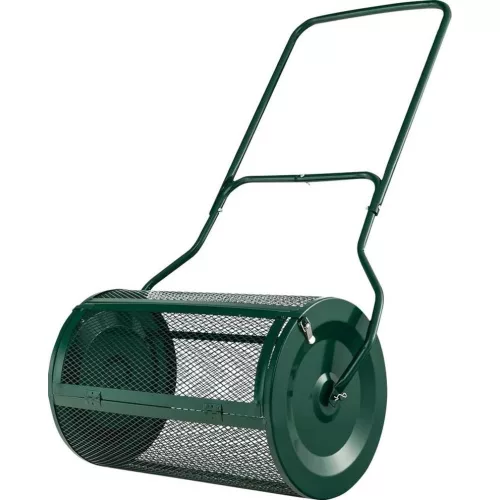 Kézi szóróhenger, Strend Pro Garden, sötétzöld, 75 l, acél, 60 × 40 × 125 cm, 1 x 1,5 cm rács, fűmaghoz, szubsztráthoz