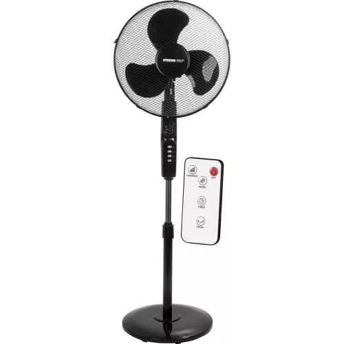 Álló ventilátor, Strend Pro, fekete, 45 W, átmérő: 40 cm, távirányítós, 3 sebességfokozat, teleszkópos, magasság: 100-125 cm, időzítő