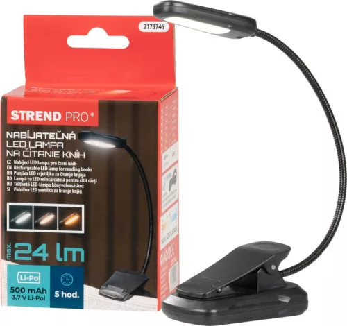 Asztali lámpa, Strend Pro, 24 lm, 3 fényszín, szabályozható fényerő, akkumulátoros, USB-s, hajlítható kar, hordozható