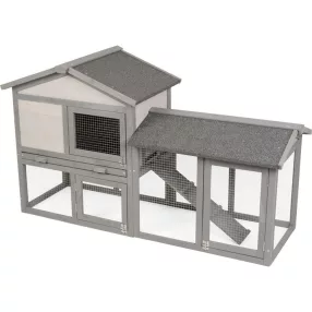   Nyúlketrec, Strend Pro Garden, szürke, 147 × 54 × 85 cm, fából készült, nyitható tetővel, kifutóval, rámpával, ajtókkal és zárakkal, szellőző falak, dróthálós kifutó