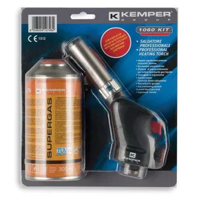   Forrasztólámpa, Kemper 1060KIT Superkit, fekete, piezo gyújtás, dőlésgátló rendszer, állítható láng, 7/16-os csatlakozás, menetes gázpatronos (175 g)