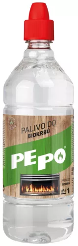 Bioetanol tüzelőanyag, PE-PO, 1000 ml, korom- és szagmentes égés, beltéri használatra