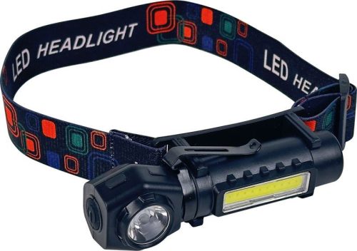 Fejlámpa, Strend Pro XL0702, fekete, 11 x 3,4 cm, 3W, XPE + COB, 200 lm, 1200 mAh, levehető fejjel